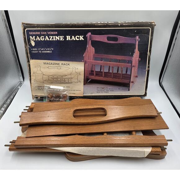 Revco Other - New Vtg Genuine Oak Magazine Rack Storage Spindles Handle Cutout 17x9.25x15.25H‎